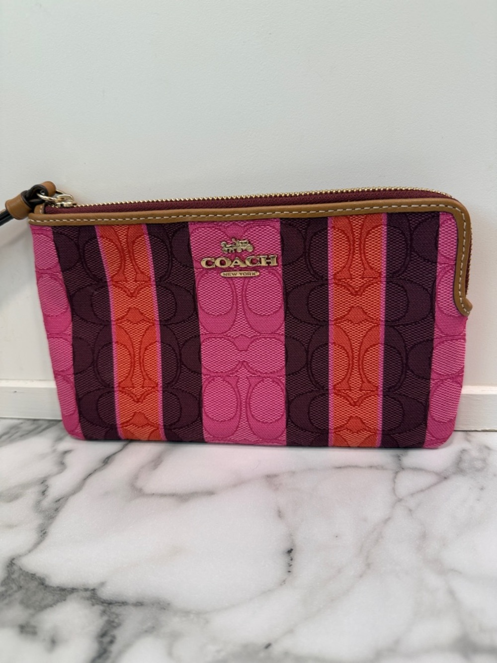 COACH Large Corner Zip Wristlet In Signature Jacquard With Stripes